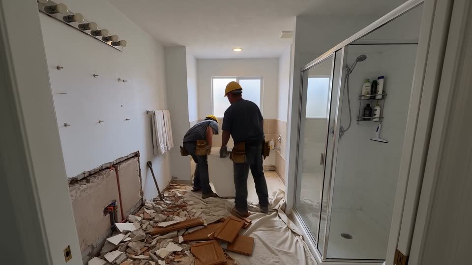 Old tiles and bath being removed